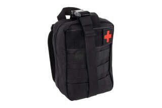 Black nylon Primary Arms First Aid Pouch features a zippered expandable clam shell design